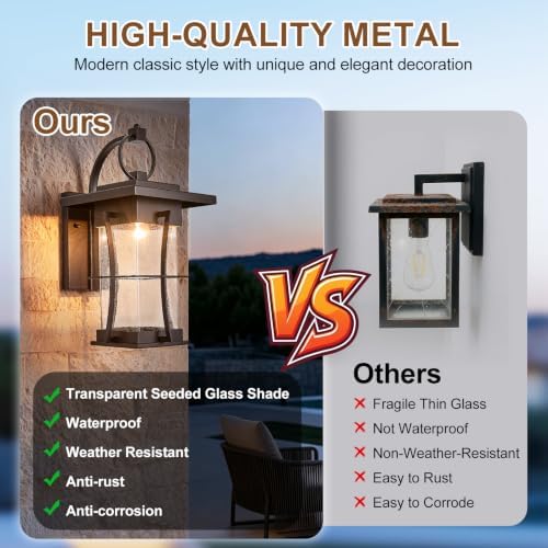 20" H Extra Large Outdoor Sconce Oil Rubbed Bronze Villa Front Door Wall Light XLarge Deep Brown Exterior Wall Lantern Waterproof Mission Light Fixtures with Seeded Glass for Porch Garage Coach Light - Image 6