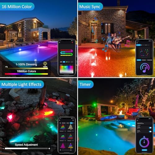 T-SUN Colored Pond Lights LED Underwater with APP and Remote Control 6 Pack - Image 5