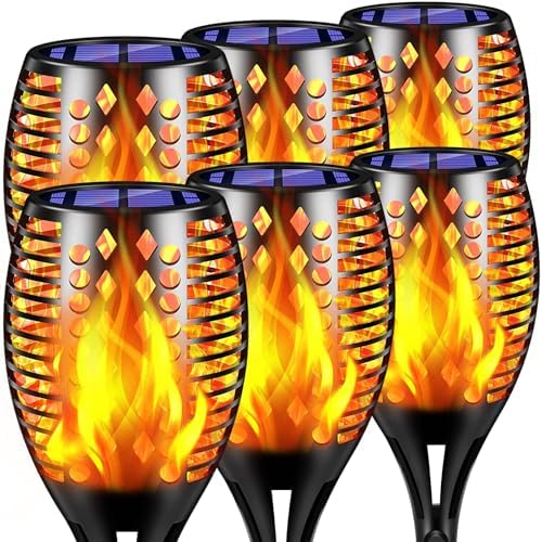 TomCare Flickering Flame Solar Torch Lights Outdoor, 43" Tall, 6 Pack by TomCare