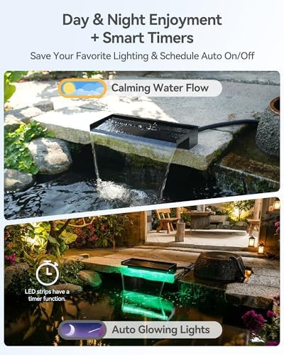 POPOSOAP Pond Waterfall Kit with Colorful LED Lights & 1200GPH Pond Pump, APP & Remote Control, Auto Timer, Pond Waterfall Spillway with 9.8FT Corrugated Tube for Pool, Garden, Patio, Backyard-P46D - Image 4