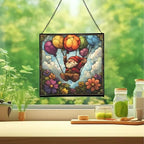 Flower Balloon Lift Gnome Stained Glass Suncatcher – Square Hanging Window Panel for Home or Greenhouse – Whimsical Glass Art Gift for Garden Lovers, Christmas, Halloween, Father Days 6a0pyd - Image 2