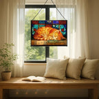 Sleeping Cat Curled in Window Light Rectangular Stained Glass Suncatcher – Hanging Window Panel with Animal & Nature Scene – Vibrant Glass Art Gift for Wildlife, Fantasy, Nature Lovers VzIeu5 - Image 7