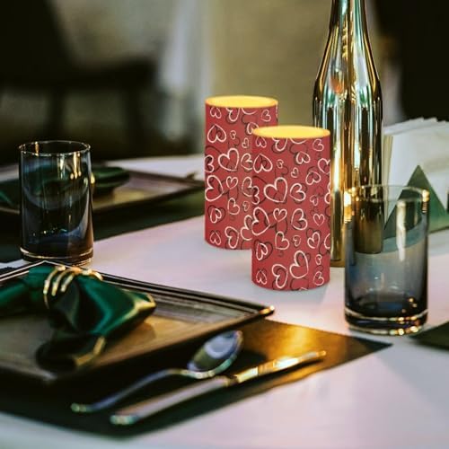 Set of 2 Painting Red Hearts Flameless Candles Bulk Valentine's Day Battery Operated Candles with Timer Remote LED Pillar Lights for Dining Table Lanterns - Image 3