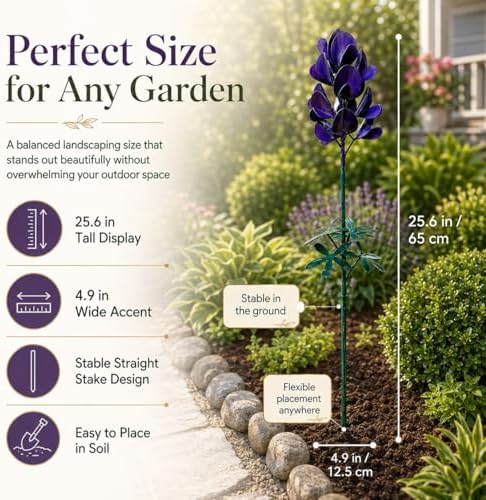 Bluebonnet Lupine Metal Garden Stake Rustic Flower Sculpture Yard Art Handmade 25.6” Outdoor Decorative Whimsical Floral Ornament for Lawn Patio Landscape Border Backyard Pathway Lover Gift(3pcs) - Image 3