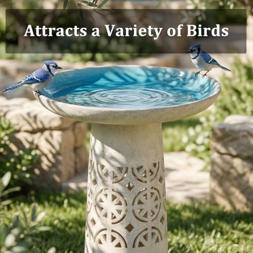 Ceramic Bird Bath for Outside, 18.5 Inch Tall Outdoor Birdbath Home Decor - Image 2