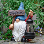 Garden Gnome Outdoor Decoration Solar Gnomes Statue with Lantern LED Lights,Terrace Courtyard Lawn Patio Porch Summer Decoration Easter Christmas Housewarming Gifts for Mom Women, Gnome Blue - Image 4