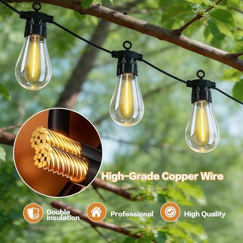 66FT Outdoor String Lights with Remote, 27 Dimmable Shatterproof LED Edison Bulbs, Waterproof Patio & Backyard Lights for Pergola, Deck, Garden, Bistro, Commercial Grade Hanging Lights - Image 2
