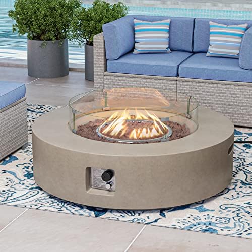 COSIEST Outdoor Propane Fire Pit Coffee Table w Gray 42 inch Round Base Patio Heater, Certified, 50,000 BTU Stainless Steel Burner, Wind Guard, Tank Outside, Free Lava Rocks, Waterproof Cover - Image 2