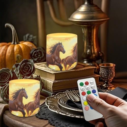 Sunset Horse Outdoor LED Flameless Candles Pack of 4 Waterproof Decorative Fake Pillar Candles with Flickering Flame Battery Powered Lights for Outdoor Patio Terrace Cafe Decor - Image 2