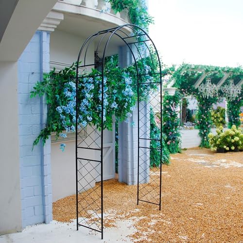 Metal Garden Arch Pergola Arbor 7.9 Ft H x 3.8 Ft W with Stakes by Flohover