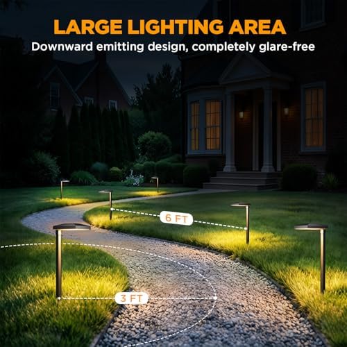 LUTEC 12 Pack Low Voltage Pathway Lights, Aluminum 12V Landscape Lighting with Connectors，IP65 Waterproof Anti-Glare Wired LED Pathway Lights, 5W 500LM Warm White 3000K for Pathway, Yard, Garden - Image 6