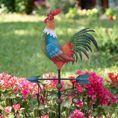 TERESA'S COLLECTIONS Garden Decor with Solar Outdoor Lights, Red Rooster Yard Art Sign for Outside, 39.4'' Metal Weathervane Decorative Garden Stake for Outdoor Decor Lawn, Gifts for Mom - Image 3