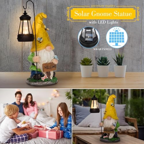 Solar Garden Gnome Statue with Lantern - Hand-Painted Resin Gnome Decor, IP44 Waterproof Outdoor Figurine for Yard Patio Porch, for Mom Women Housewarming Christmas - Image 5