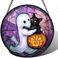 Ghost Cat Pumpkin Purple Stained Glass Window Hanging Suncatcher Gifts 9.8" by amderven