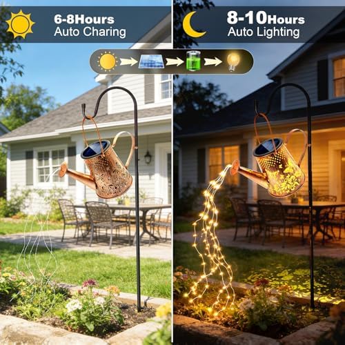 Solar Lanterns Outdoor Decorative: Metal Butterfly Watering Can with Cascading LED Lights and Hook - Waterproof Hanging Garden for Yard Patio Decor - Birthday Gardening Gifts for Women - Image 5