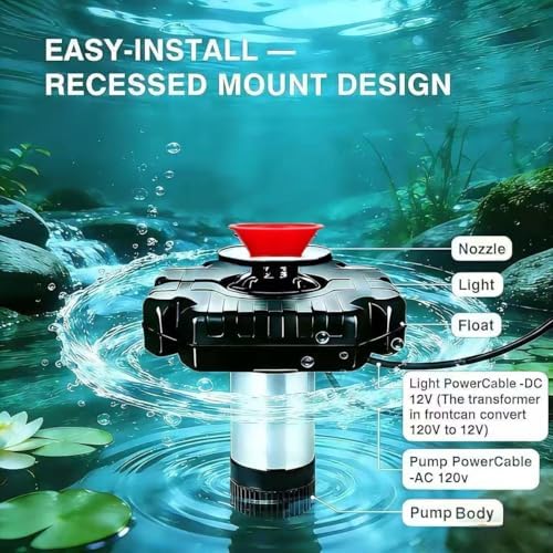 Pond Fountain Aerator Lights, RGBW 20000LM LED Fountain Light with 100FT Power Cord, IP68 Waterproof Stainless Steel Wireless Sync Control Floating Fountains Pump Light for Lake Ponds - Image 4