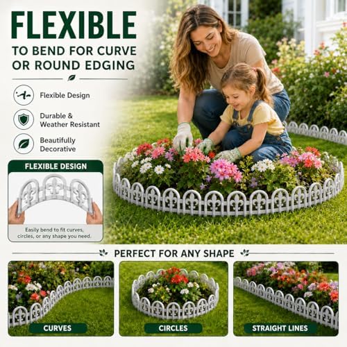 Evelyne Gray Garden Border Plastic Edging – PP Plastic, Short Metal-Free Wrought Iron Look Design, 27pcs Yard Landscaping Fence Liner Lawn Edge Barrier, 35ft Kit of Decorative Lawn Landscape Panels - Image 3