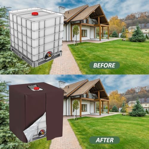 MECCANIXITY Zipper IBC Tote Cover 275 Gallon, 420D Heavy Oxford Waterproof Sunshade Rain Barrel Water Tank Protective Cover for 1000L Outdoor Garden, (39.37 x 47.24 x 45.66 Inch, Brown) - Image 5
