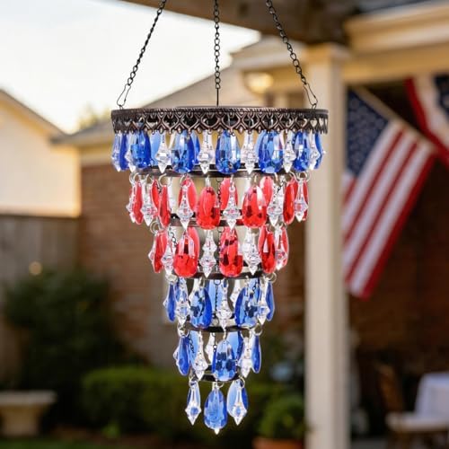 Solar Hanging Crystal Chandelier Patriotic Flag Decoration by HUYIENO
