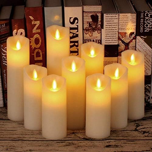 antizer Flameless Candles Set of 9 Ivory Dripless Real Wax Pillars Include Realistic Dancing LED Flames and 10-Key Remote Control with 24-Hour Timer Function 400+ Hours By 2 AA Batteries - Image 2