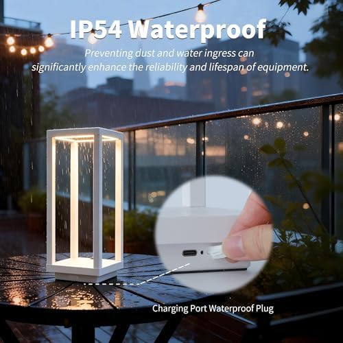 Mr.White IP54 Waterproof Outdoor LED Table Lamp - Battery Operated Rechargeable Cordless 5200mAh, Dimmable 3 Color Temperatures for Patio Backyard (White) - Image 4
