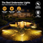Gardenreet Submersible Pond Light - 12V IP68 Waterproof Underwater Light, Solid Brass Housing with 2700K Warm White MR16 Bulb, for Pool Fountain Landscape Outdoor Water Features(1 Pack) - Image 2