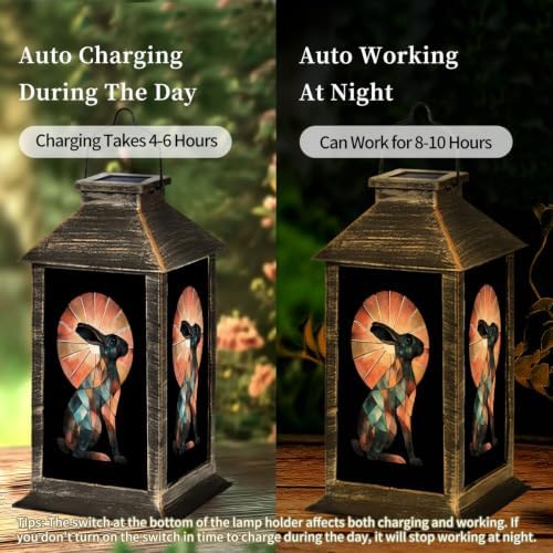 Solar Lantern Pastel Leaded Glass Rabbit Outdoor Waterproof Garden Hanging Lantern Solar Powered Lighting Outside Solar Light for Patio Yard Camping, Gifts for Women Mom - Image 4