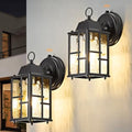OKELI Dusk to Dawn Outdoor Wall Lights, Exterior Waterproof Lantern, Front Porch Sconce Lighting with Water Ripple Glass Shade, Anti-Rust Wall Lamps Outside Lights for Garage (Black-SIZE-S-2pack) by OKELI