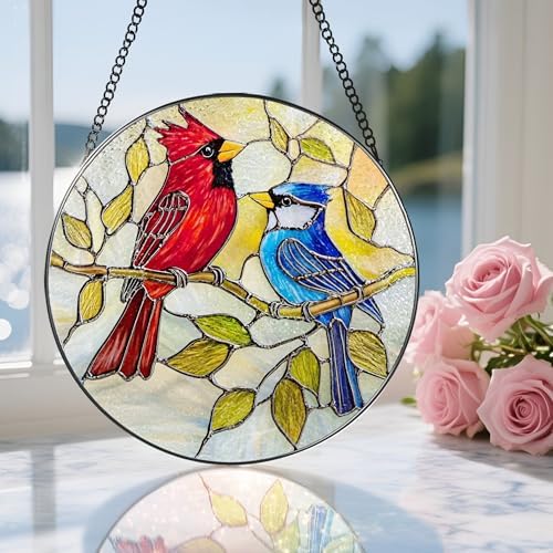8″ Cardinal & Blue Jay Suncatcher, Stained Glass Window Hanging & Ornament, Window Decor, Holiday & Christmas Ornaments | Bird Lover Gifts, Gifts Exchange, Gift Ideas - Image 5