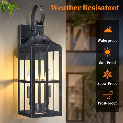 Bdrofn 2 Pack 19" Large Outside Modern Wall Sconce Light Fixture Dusk to Dawn, Industrial Porch Light Wall Mount with Glass, Waterproof Farmhouse Exterior Lamp Lighting Bulbs Included - Image 4