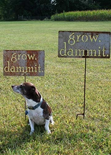 Grow. Dammit. Metal Garden Stake 20 to 28 Inches Tall (Medium 23", Naturally Rusted) - Image 4