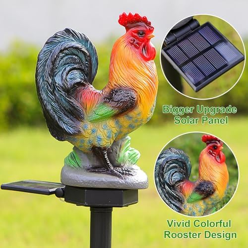 ZFNN Solar Rooster Lights Outdoor Decorative,Solar Chicken Decor Garden Stakes Lights,Waterproof Chicken Statue with Led Lights Yard Art for Pathway Lawn Patio Courtyard Backyard(Warm White) - Image 3