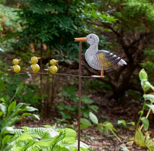 Red Carpet Studios Garden Art Balance Rocker Metal Garden Stake Yard Décor, 49” Tall, Grey Mother Duck with Yellow Ducklings - Image 3