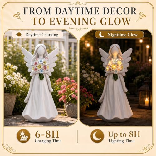 Solar Angel Garden Statue with Glowing Flowers, Sympathy Memorial Gifts - Image 3