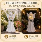 Solar Angel Garden Statue with Glowing Flowers, Sympathy Memorial Gifts - Image 3