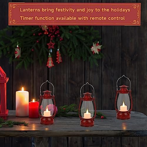 Vintage Red Lantern Decor With Remote Control, 8" Candle Lantern with Handle - Small Hanging Lanterns for Decorative Indoor & Outdoor Use - Perfect for Wedding Centerpiece - Image 6