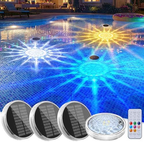 Floating-Solar-Pool-Lights 4 Pack, RGBWW 12 Lighting Modes Remote Control by Brightown