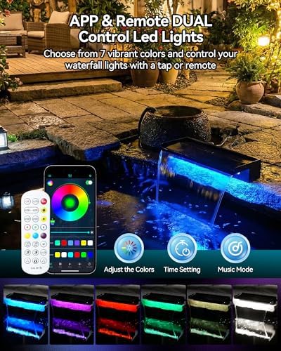 POPOSOAP Pond Waterfall Kit with Colorful LED Lights & 1200GPH Pond Pump, APP & Remote Control, Auto Timer, Pond Waterfall Spillway with 9.8FT Corrugated Tube for Pool, Garden, Patio, Backyard-P46D - Image 2