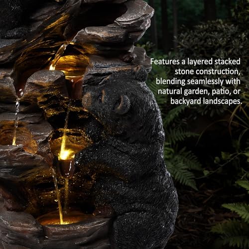 19.7" Tall Outdoor Water Fountain, 5 Tier Cascading Bowls and Stacked Water Fountain with LED Lights, for Yard Décor, Backyard, Patio and Deck (21.7'') - Image 2