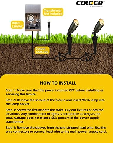 COLOER Solid Brass Landscape Spotlights 1 Pack with 5W MR16 (101B Bronze) - Image 6