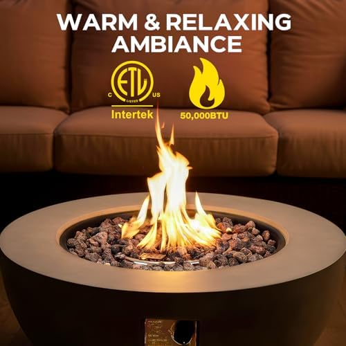 31.5inch Round Propane Fire Pit Table with Tank Cover Wind Guard - Image 4
