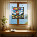 Balloon Flight Gnome Stained Glass Suncatcher – Square Hanging Window Panel for Home or Greenhouse – Whimsical Glass Art Gift for Garden Lovers, Christmas, Halloween, Father Days NzyS2A - Image 6