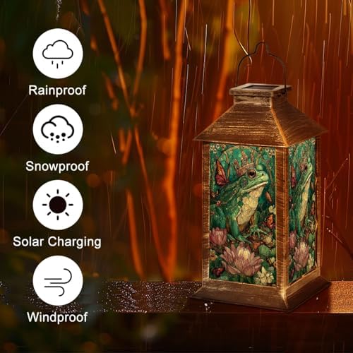 Solar Lantern Stained Glass Frog King Lotus Throne Jewel Crown Outdoor Garden Hanging Lantern Waterproof Solar Powered Lighting Outside Table Lamp for Deck Yard Camping Patio Gifts for Mom - Image 5
