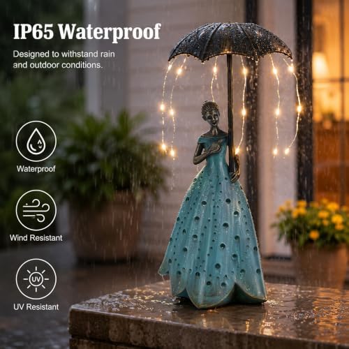 Solar Fairy Garden Statue: Outdoor Figurine with Umbrella Lights - Image 5