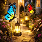 Butterfly 2 Pcs Solar Garden Outdoor Lights Decor Waterproof 33in by Unknown