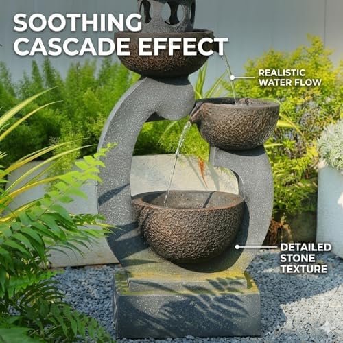 Tankana 35.5" H Water Fountain Outdoor Garden 3-Tier Cascading Bowl Japanese Fountain Waterfall with LED Light Japanese Garden Style for Patio Yard Balcony Zen Home Decor, Bronze Finish - Image 4