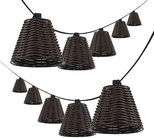 JONATHAN Y Payton 10-Light Faux-Rattan Outdoor String Lights, Dark Brown - Image 7
