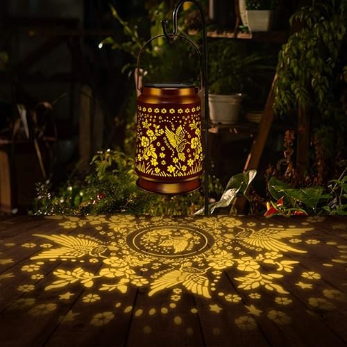KY&BOSAM Rose Flower Hummingbird Solar Lanterns Hand Metal for Outside - Image 2