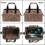 Tool Bag, Durable 16oz Waxed Canvas Wide Mouth Water-Resistant Electrician Tool Bag, Tool Tote with Handle for Tools, Wrenches, Screwdrivers (15 X 7.8 X 11.5 Inch) | Grey - Image 4