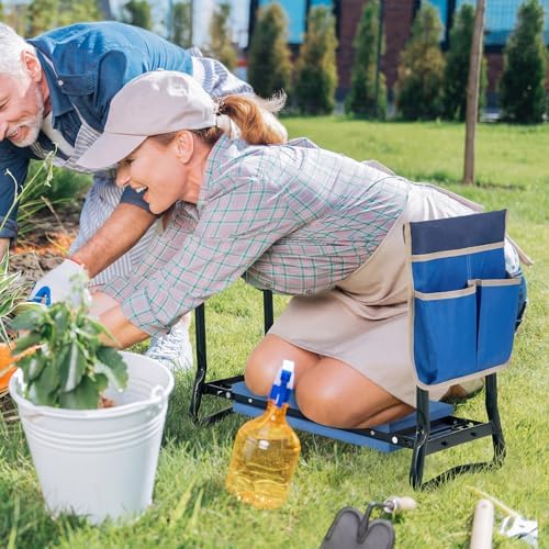 GIANTEX Garden Kneeler & Seat, Heavy-Duty Garden Bench, Blue with 1 Bag - Image 2